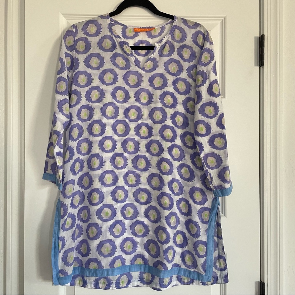 Oliphant Purple and Greened Patterned Tunic Blouse 100% Cotton